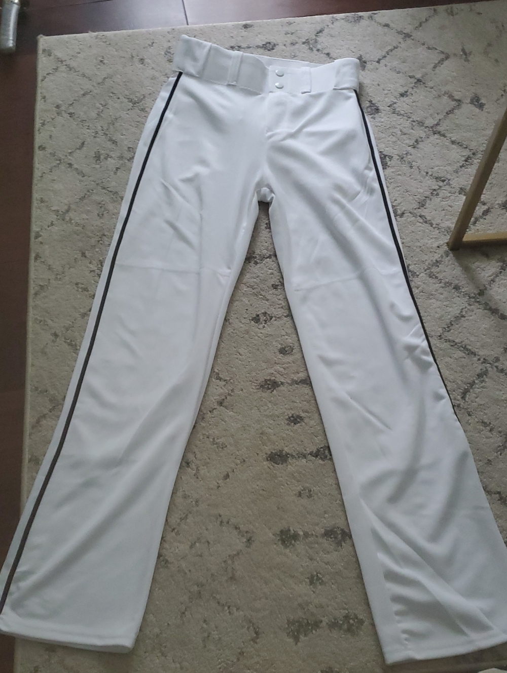 Men's Baseball Softball White Athletic Pants with Black Side Stripe Size Small